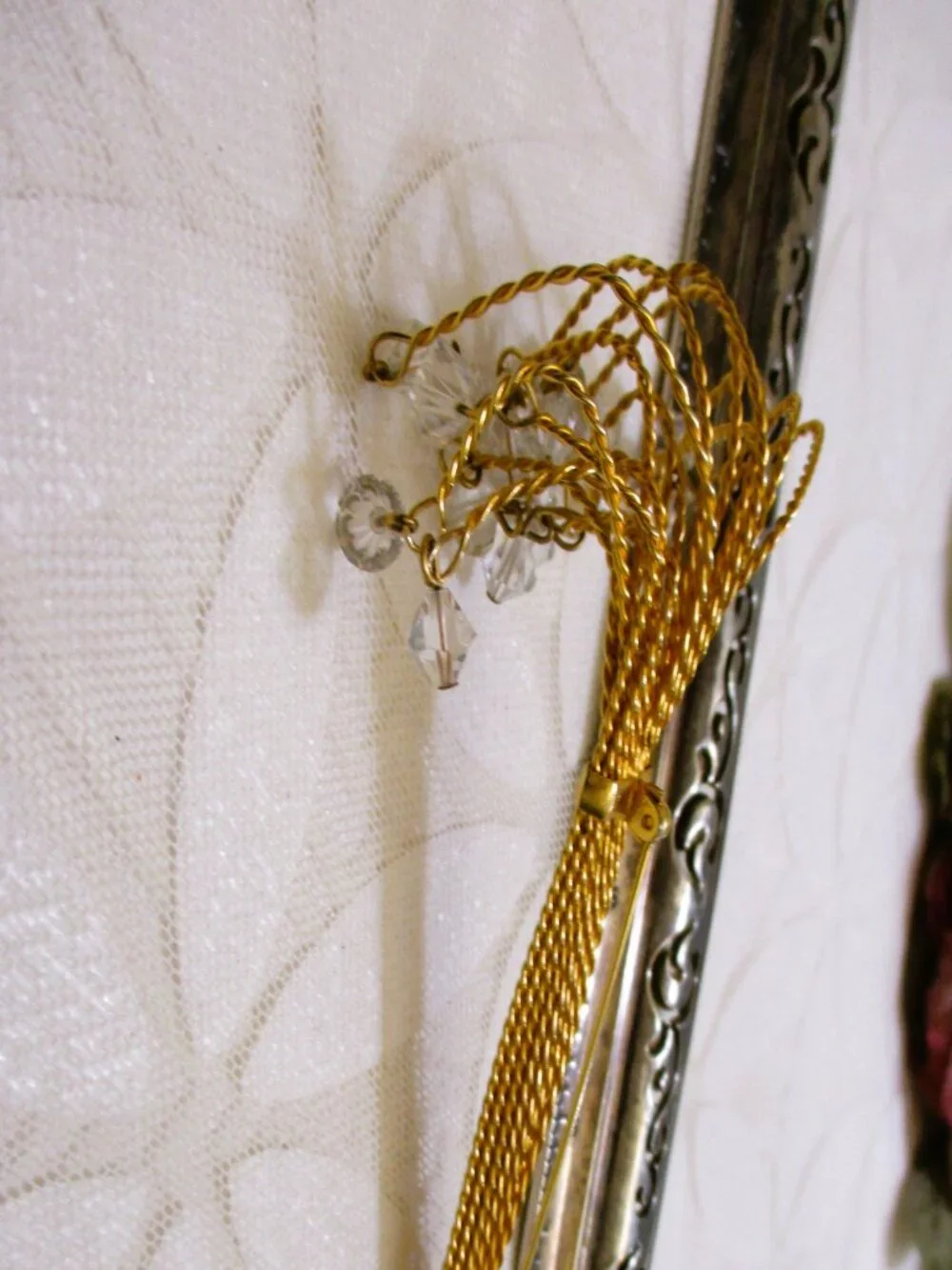 VINTAGE Fountain Spray Brooch: Gold Plate Crystal Dangle Statement Jewelry